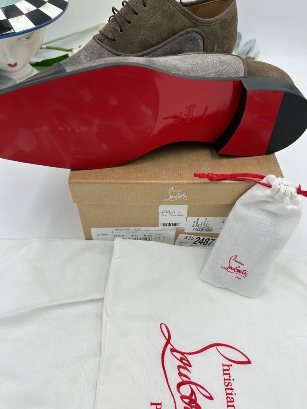 Men’s Christian Louboutin Greggory Mixed Media Oxford Shoes.  Size 43.5/10.5 US